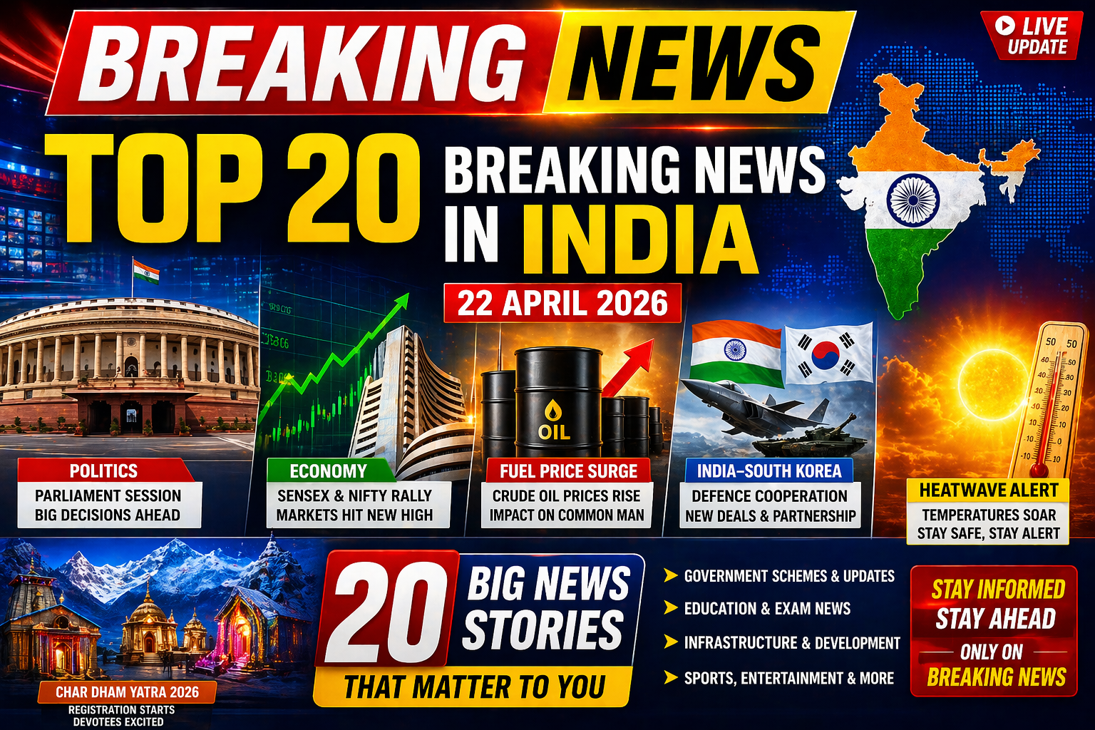 Top 20 Breaking News in India – 22 April 2026